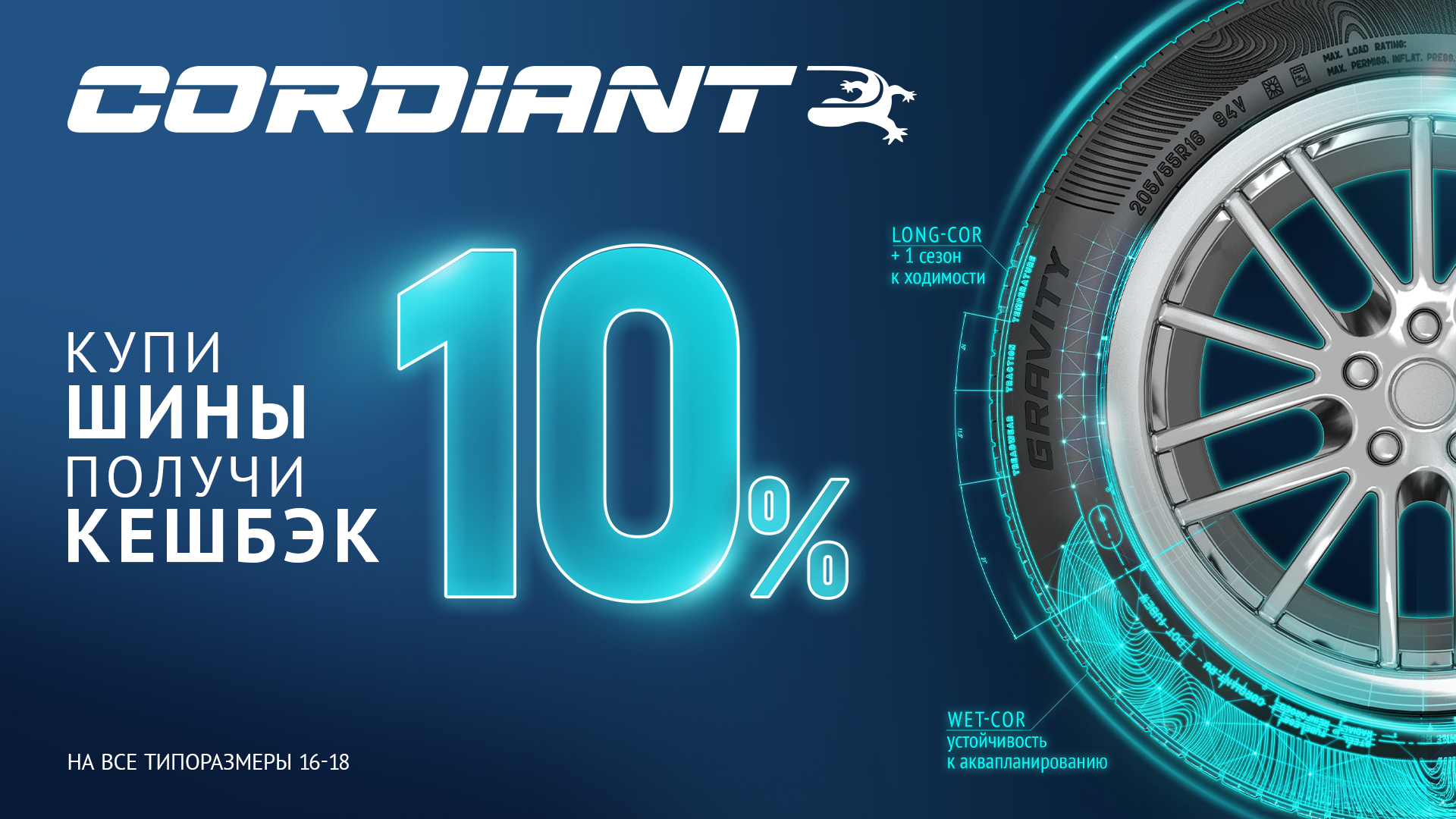 Cordiant: кешбэк 10% и призы за покупку летних шин